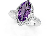 Silver Marquise Cut Amethyst Scalloped Halo Engagement Ring with Round Shared Prong Band_43