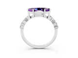 Silver Marquise Cut Amethyst Scattered Round Accent Ring with Prong Setting_57