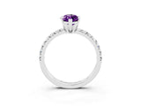 Silver Marquise Cut Amethyst Solitaire Pavé Engagement Ring with Round Band and Prong Setting_93