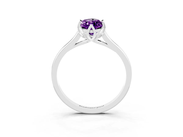 Sterling Silver Marquise Amethyst Floral Solitaire Engagement Ring with Plain Band