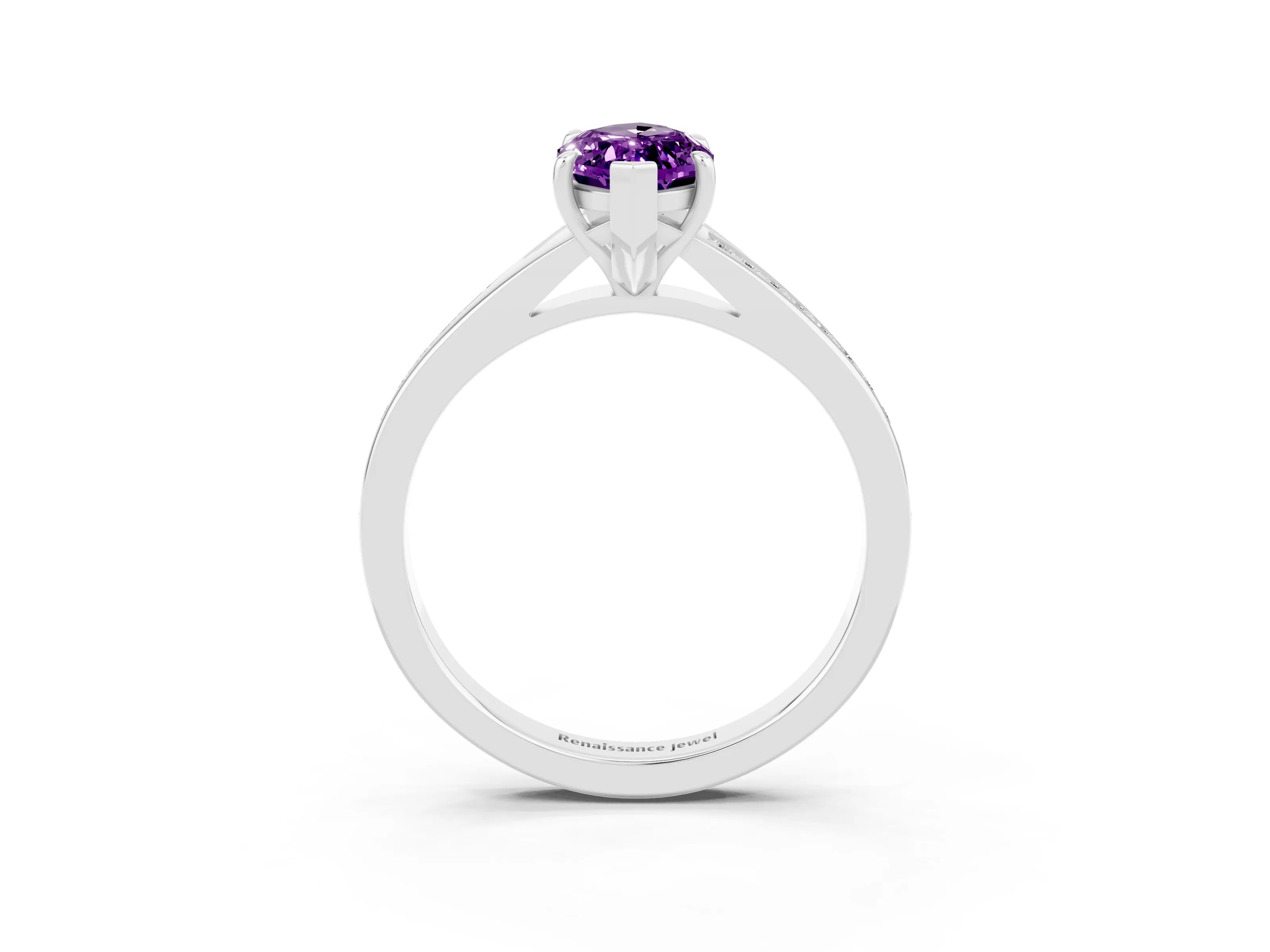 Silver Marquise Cut Amethyst Solitaire Ring with Pavé Band and Prong Setting_15