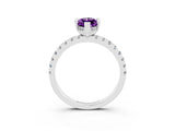 Silver Marquise Cut Amethyst Solitaire Ring with Round  Pavé Band and Four-Prong Setting_27