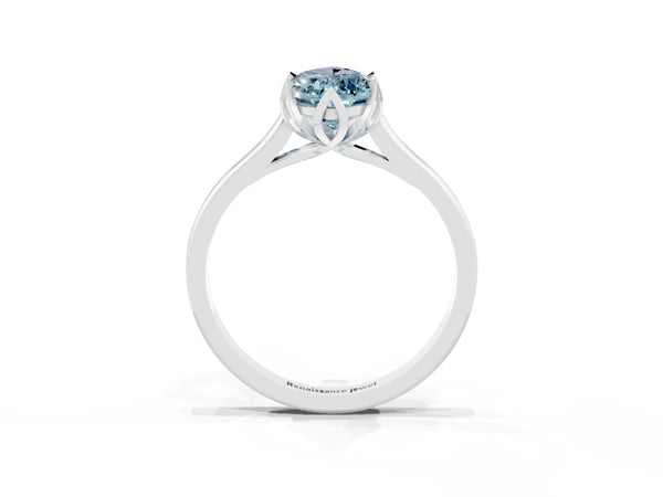 Sterling Silver Marquise Aquamarine Floral Solitaire Engagement Ring with Plain Band