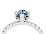 Silver Marquise Cut Aquamarine Solitaire Ring with Round  Pavé Band and Four-Prong Setting_28