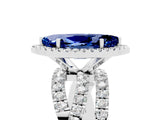 Silver Marquise Cut Blue Sapphire Halo Ring with Round Split Shank and Prong Setting_101