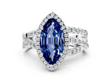 Silver Marquise Cut Blue Sapphire Halo Ring with Round Split Shank and Prong Setting_96