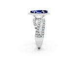Silver Marquise Cut Blue Sapphire Halo Ring with Round Split Shank and Prong Setting_98