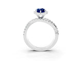 Silver Marquise Cut Blue Sapphire Halo Ring with Round Split Shank and Prong Setting_99