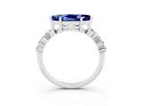 Silver Marquise Cut Blue Sapphire Scattered Round Accent Ring with Prong Setting_57