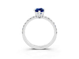 Silver Marquise Cut Blue Sapphire Solitaire Pavé Engagement Ring with Round Band and Prong Setting_99