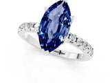 Silver Marquise Cut Blue Sapphire Solitaire Ring with Round  Pavé Band and Four-Prong Setting_25