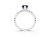Silver Marquise Cut Blue Sapphire Solitaire Ring with Round  Pavé Band and Four-Prong Setting_27