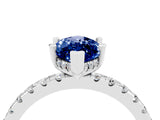 Silver Marquise Cut Blue Sapphire Solitaire Ring with Round  Pavé Band and Four-Prong Setting_28