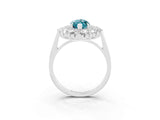 Silver Marquise Cut Blue Topaz Floral Double Halo Engagement Ring with Prong Setting_213