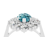 Silver Marquise Cut Blue Topaz Floral Double Halo Engagement Ring with Prong Setting_214