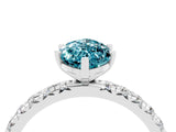 Silver Marquise Cut Blue Topaz Pavé Solitaire Ring with Round Band and Prong Setting_46