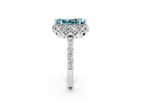 Silver Marquise Cut Blue Topaz Scalloped Halo Engagement Ring with Round Shared Prong Band_44