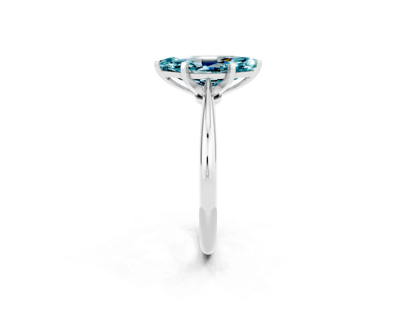 Silver Marquise Cut Blue Topaz Solitaire Engagement Ring with Classic Band and Four-Prong Setting