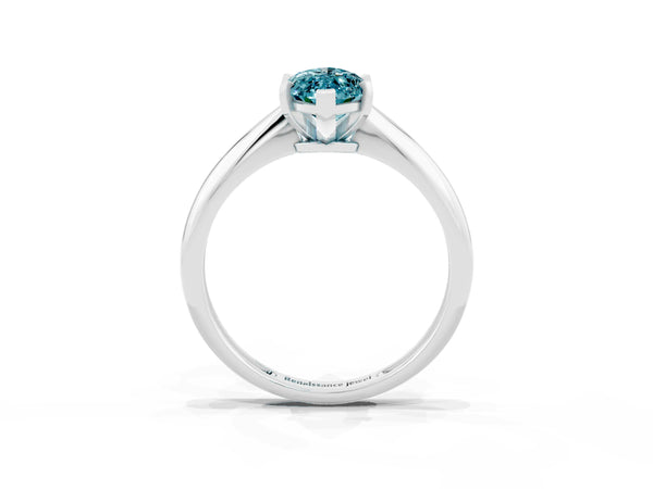 Silver Marquise Cut Blue Topaz Solitaire Engagement Ring with Classic Band and Four-Prong Setting