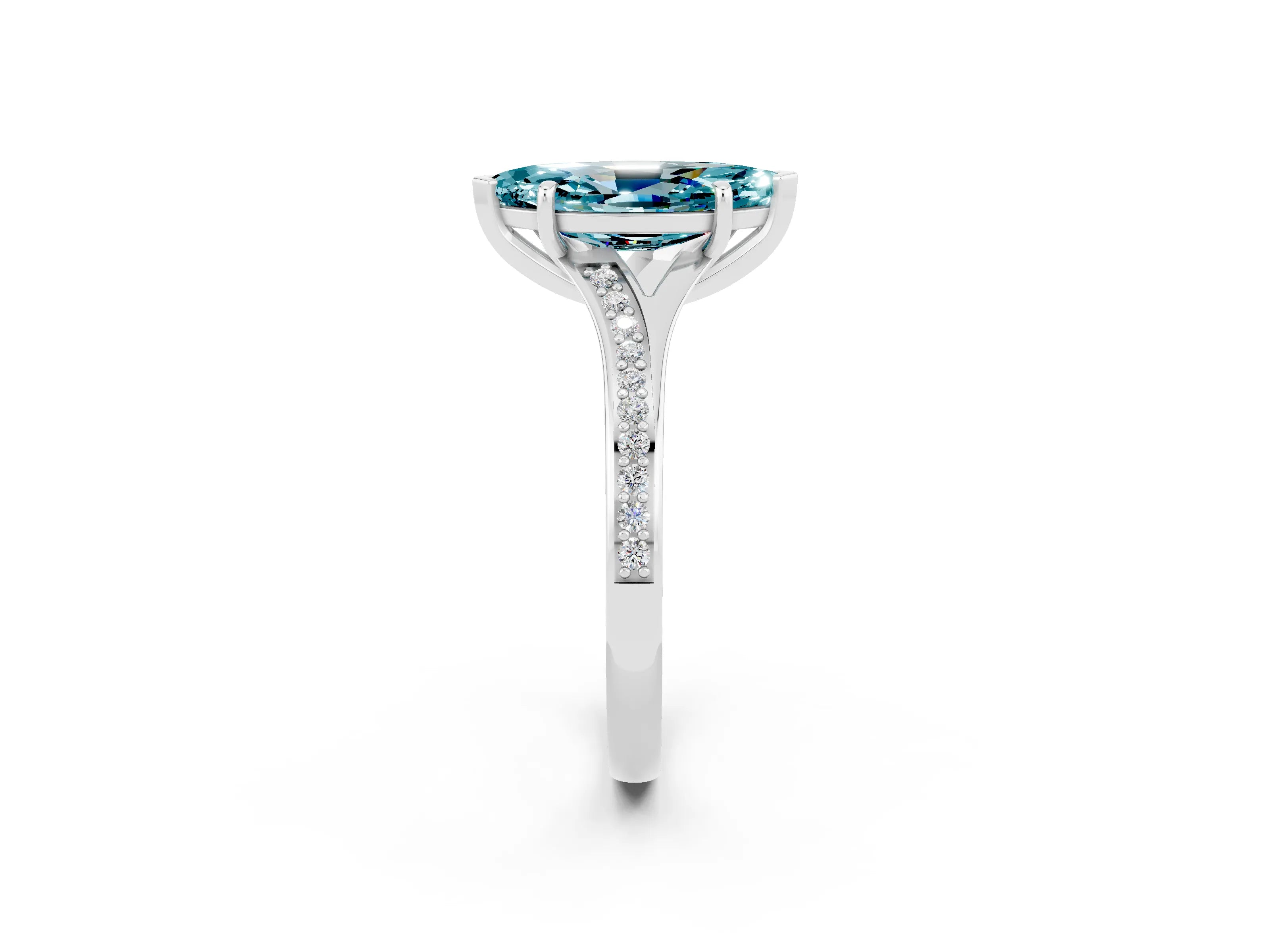 Silver Marquise Cut Blue Topaz Solitaire Ring with Pavé Band and Prong Setting_14