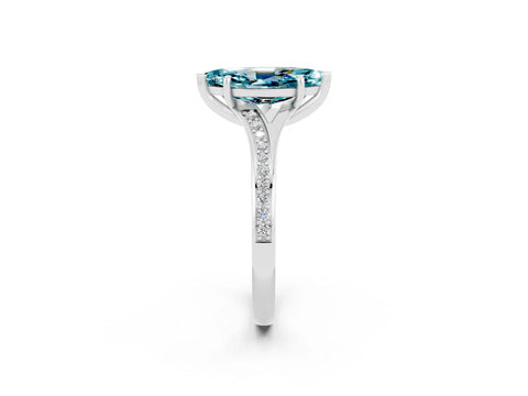 Silver Marquise Cut Blue Topaz Solitaire Ring with Pavé Band and Prong Setting_14