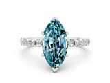 Silver Marquise Cut Blue Topaz Solitaire Ring with Round  Pavé Band and Four-Prong Setting_24