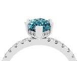 Silver Marquise Cut Blue Topaz Solitaire Ring with Round  Pavé Band and Four-Prong Setting_28
