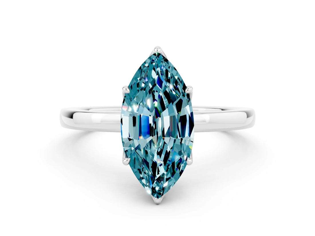 Silver Marquise Cut Blue Topaz Solitaire Ring with Thin Band and Prong Setting_72
