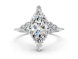 Silver Marquise Cut Brilliant Diamond with Cluster Setting on a Beaded Band and Four-Prong Setting_21