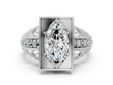 Silver Marquise Cut Brilliant Milgrain Filigree Diamond Ring with Square Prong Setting_13
