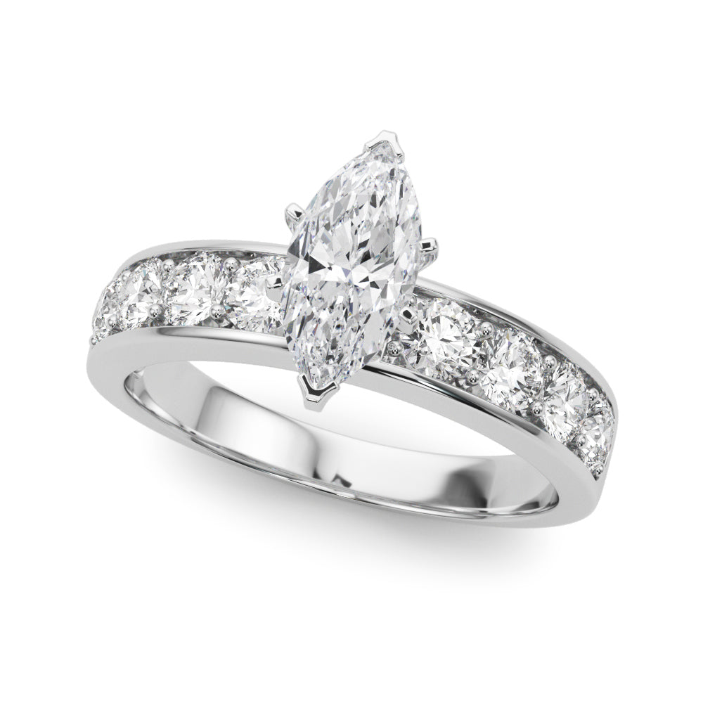 Silver Marquise Cut Channel Set Diamond Engagement Ring with Four-Prong Setting 2