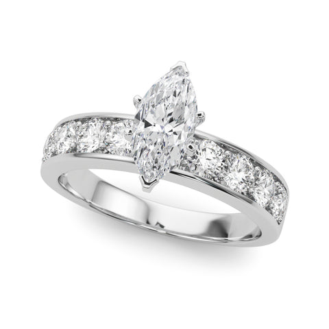 Silver Marquise Cut Channel Set Diamond Engagement Ring with Four-Prong Setting 2