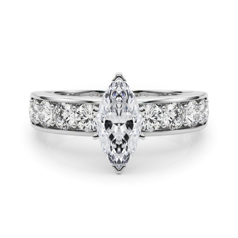 Silver Marquise Cut Channel Set Diamond Engagement Ring with Four-Prong Setting