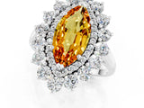 Silver Marquise Cut Citrine Floral Double Halo Engagement Ring with Prong Setting_163