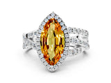 Silver Marquise Cut Citrine Halo Ring with Round Split Shank and Prong Setting_66