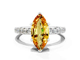 Silver Marquise Cut Citrine Solitaire Pavé Engagement Ring with Round Band and Prong Setting_90