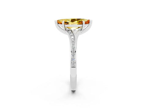 Silver Marquise Cut Citrine Solitaire Ring with Pavé Band and Prong Setting_14