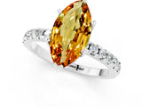 Silver Marquise Cut Citrine Solitaire Ring with Round  Pavé Band and Four-Prong Setting_37