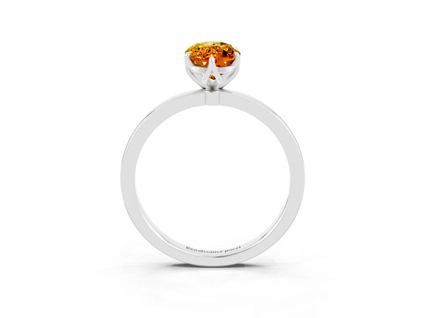 Silver Marquise Cut Citrine Solitaire Ring with Thin Band and Prong Setting