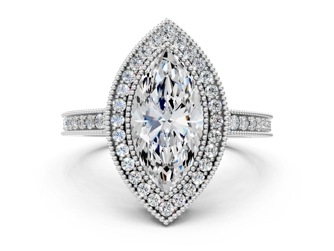 Silver Marquise Cut Cut Halo Pavé Diamond Ring_13
