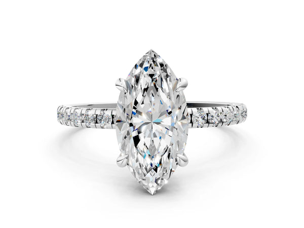 Sterling Silver Marquise Solitaire Engagement Ring Setting with Slim Fine Pave Band
