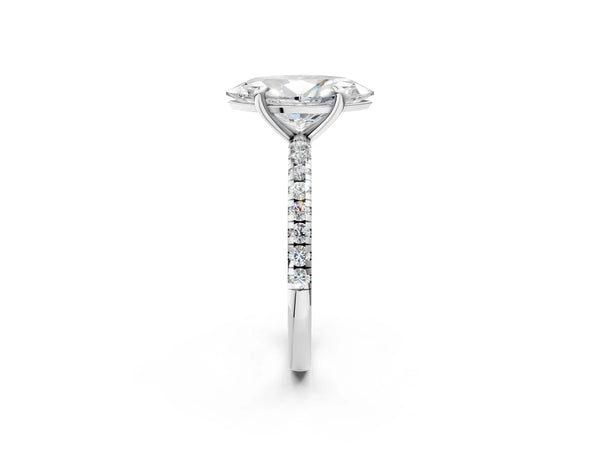 Sterling Silver Marquise Solitaire Engagement Ring Setting with Slim Fine Pave Band