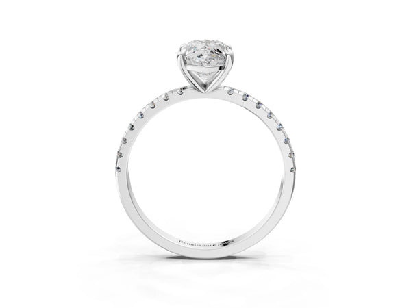Sterling Silver Marquise Solitaire Engagement Ring Setting with Slim Fine Pave Band