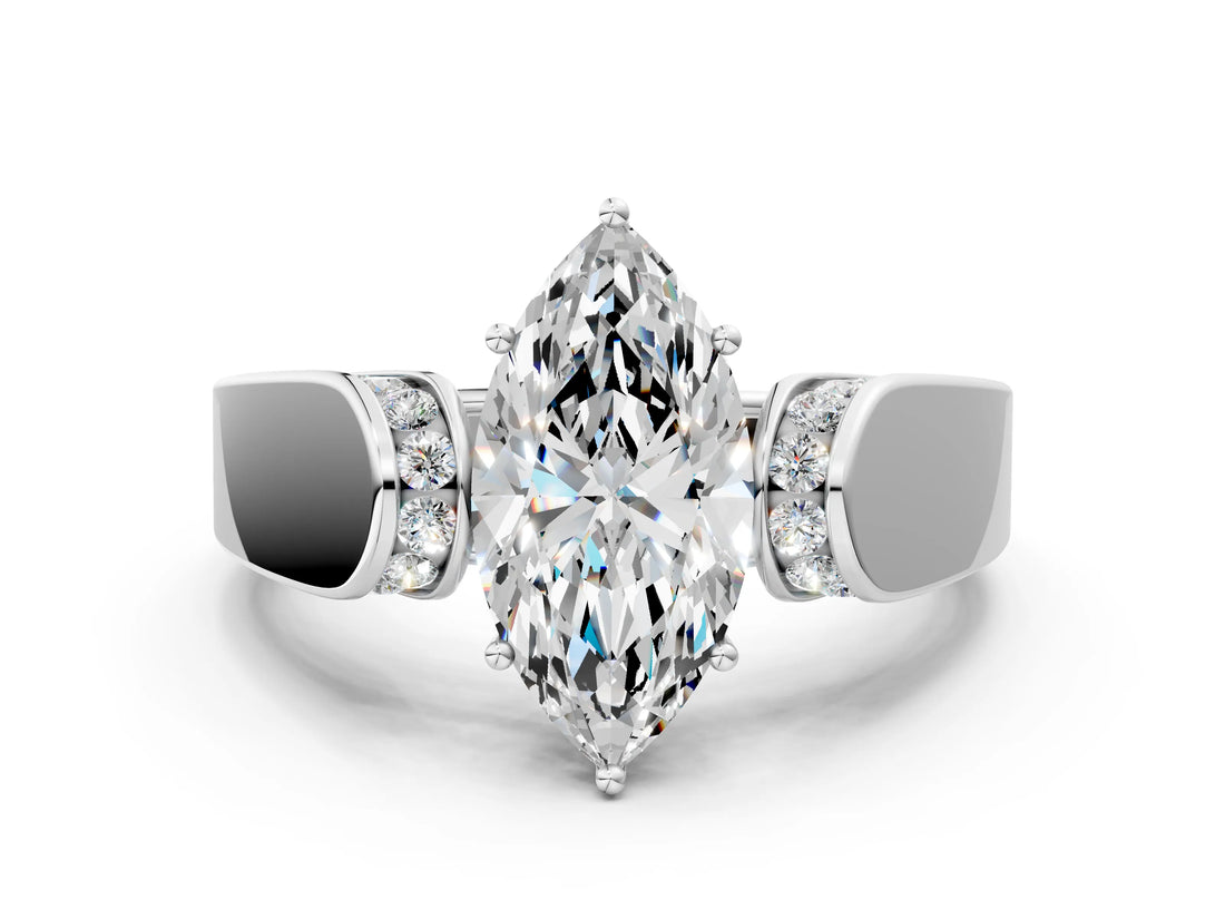 Silver Marquise Cut Diamond Channel Set Solitaire Ring with Four-Prong Setting_22