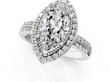 Silver Marquise Cut Diamond Double Halo Ring with Split Shank and Four-Prong Setting_20
