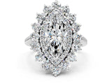 Silver Marquise Cut Diamond Floral Double Halo Engagement Ring with Prong Setting_67