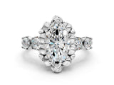 Silver Marquise Cut Diamond Floral Halo Engagement Ring with Shared Prong Setting 2