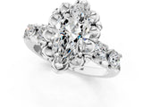 Silver Marquise Cut Diamond Floral Halo Engagement Ring with Shared Prong Setting 3