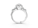 Silver Marquise Cut Diamond Floral Halo Engagement Ring with Shared Prong Setting 5