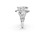 Silver Marquise Cut Diamond Halo Ring with Split Shank and Bezel Accents and Four-Prong Setting_15